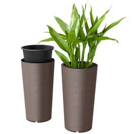 Outsunny - 29 Inch Tall Planters for Outdoor Plants, Set of 2 Plastic Flower Pots with DIY Drainage Holes, Stackable Large Planter