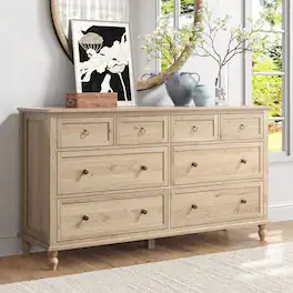 Espafurni - 65-Inch Long Dresser with 8 Deep Drawers – Wooden Chest for Living Room/Bedroom - Oak
