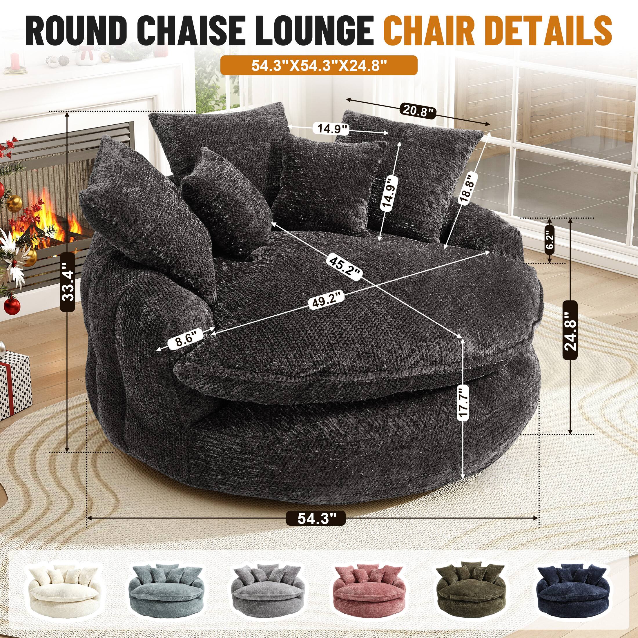 ROUND CHAISE LOUNGE CHAIR DETAILS  
54.3"X54.3"X24.8"  
- 54.3"  
- 14.9"  
- 20.8"  
- 33.4"  
- 8.6"  
- 45.2"  
- 49.2"  
- 14.9"  
- 18.8"  
- 17.7"  
- 6.2"  
- 24.8"  
- 54.3"