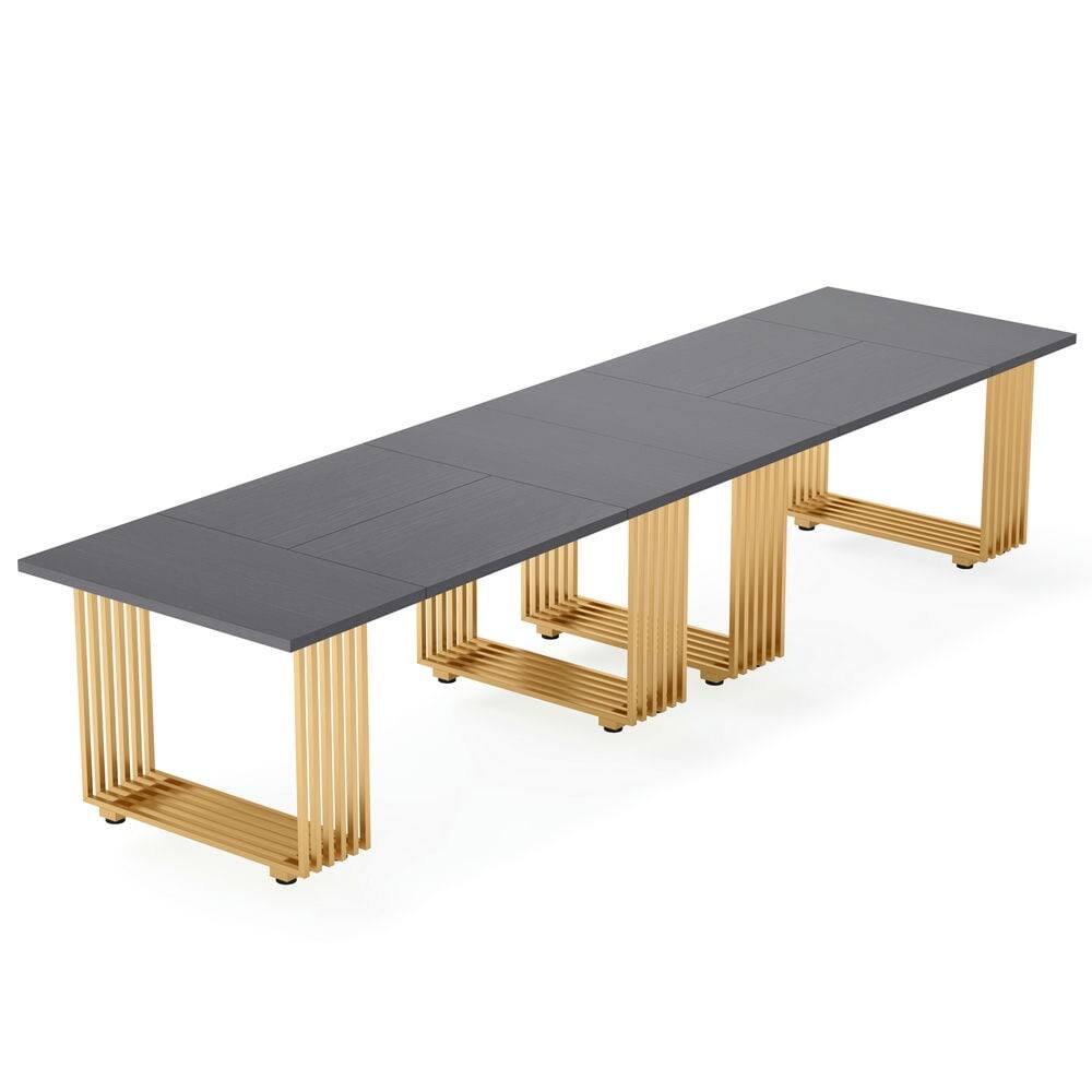 Back. Kadyn - Kadyn Study Writing Desk, Computer Desk,70.9" Executive Desk, Modern Office Computer Desk Conference Table,Gray & Gold - Gray.