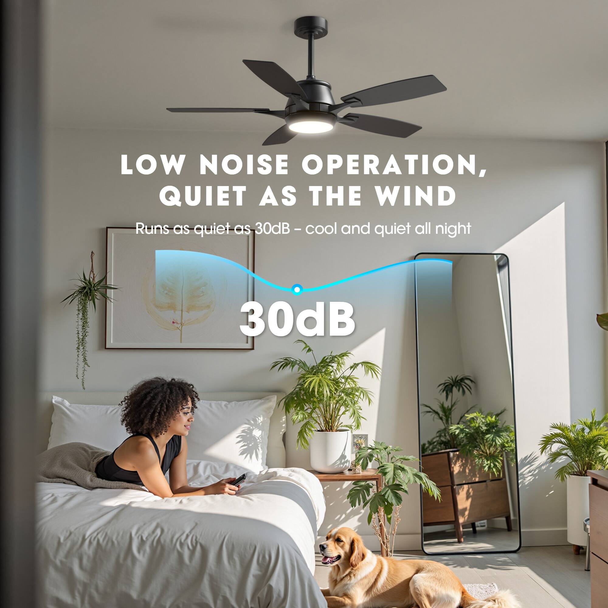 LOW NOISE OPERATION,  
QUIET AS THE WIND  
Runs as quiet as 30dB – cool and quiet all night  
30dB