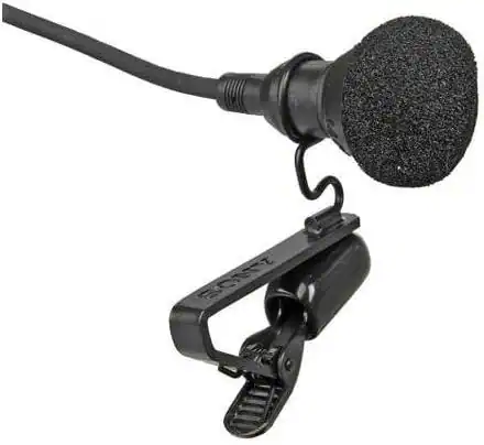 Front. Sony - Sony ECM-44BPT Electret Condenser Lavalier Microphone, 40 Hz to 15 Khz Frequency Response, Black - Black.