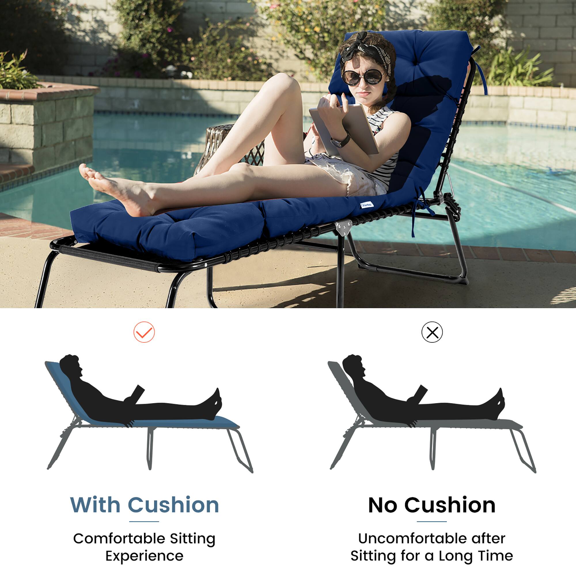With Cushion  
Comfortable Sitting Experience  

No Cushion  
Uncomfortable after Sitting for a Long Time