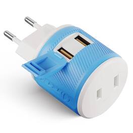 Orei - European Travel Plug Adapter (Type C) – Dual USB & USA Input – Compact Adapter for Phones, Laptops & More - Blue