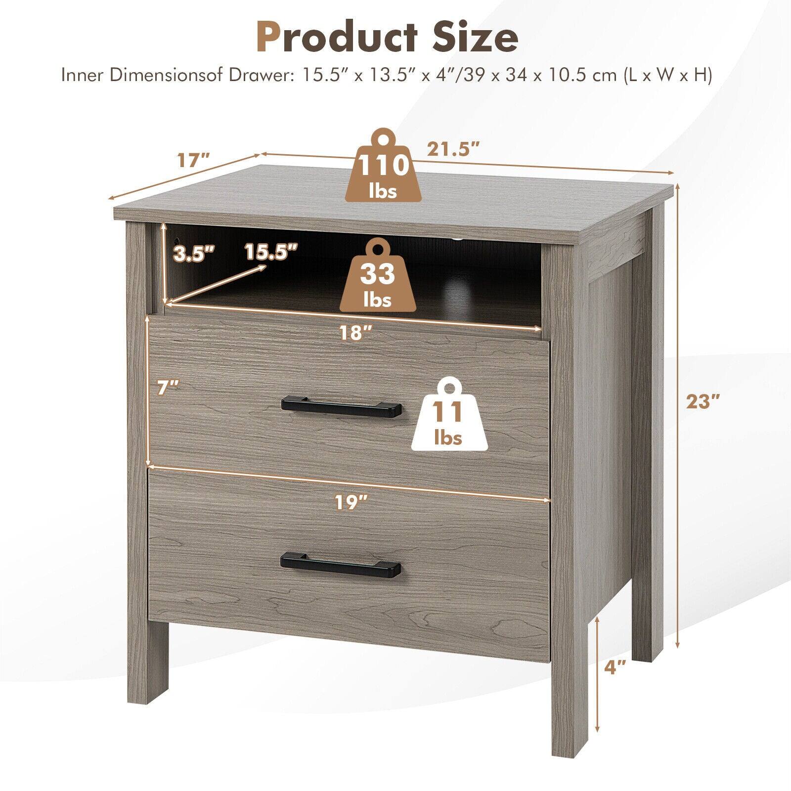 Product Size  
Inner Dimensions of Drawer: 15.5" x 13.5" x 4"/39 x 34 x 10.5 cm (L x W x H)  

- 17" x 21.5" x 110 lbs  
- 3.5" x 15.5" x 33 lbs  
- 18" x 7" x 11 lbs  
- 23" x 19" x 4"
