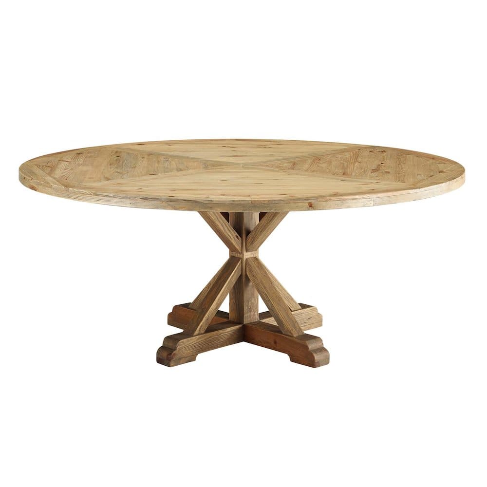 Modway - Stitch 71" Round Pine Wood Dining Table - Brown