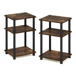 FurniFact - Amber Pine and Black 3-Tier End Table Set with Modern Design - Amber Pine/Black