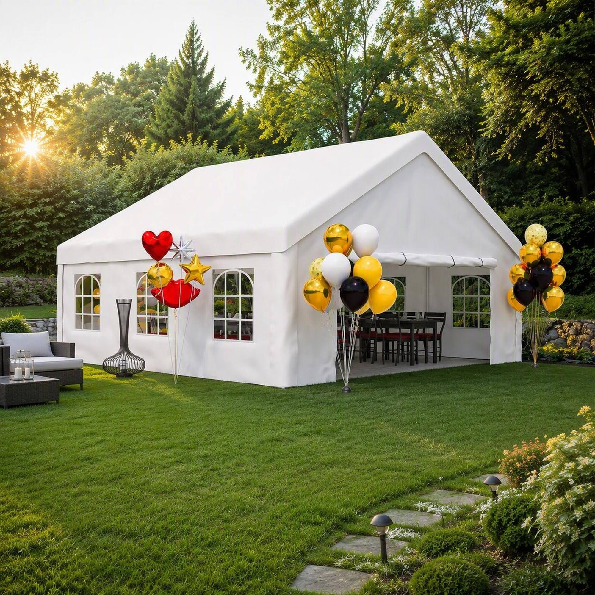 Angle. RYHNUYNE - 20x20 FT Party Canopy Removable Walls 2 Bags Rust-Resistant Frame Weddings BBQs - White.