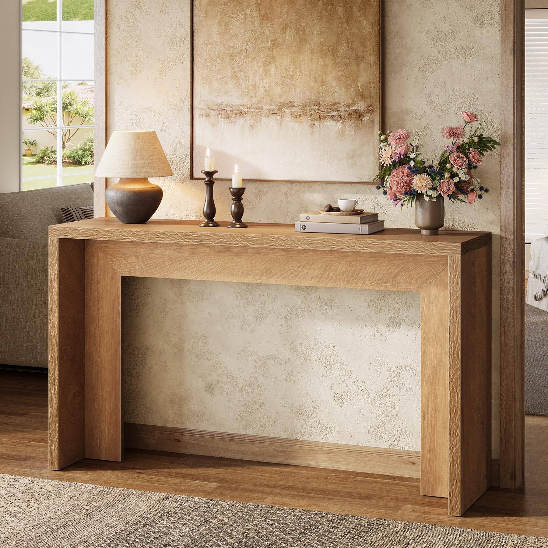 Alt View 5. Tribesigns - 55-Inch Farmhouse Console Table, Wooden Couch Table Behind Sofa with Storage, Narrow Long Entryway Hallway Stand for Liv - Light Brown.