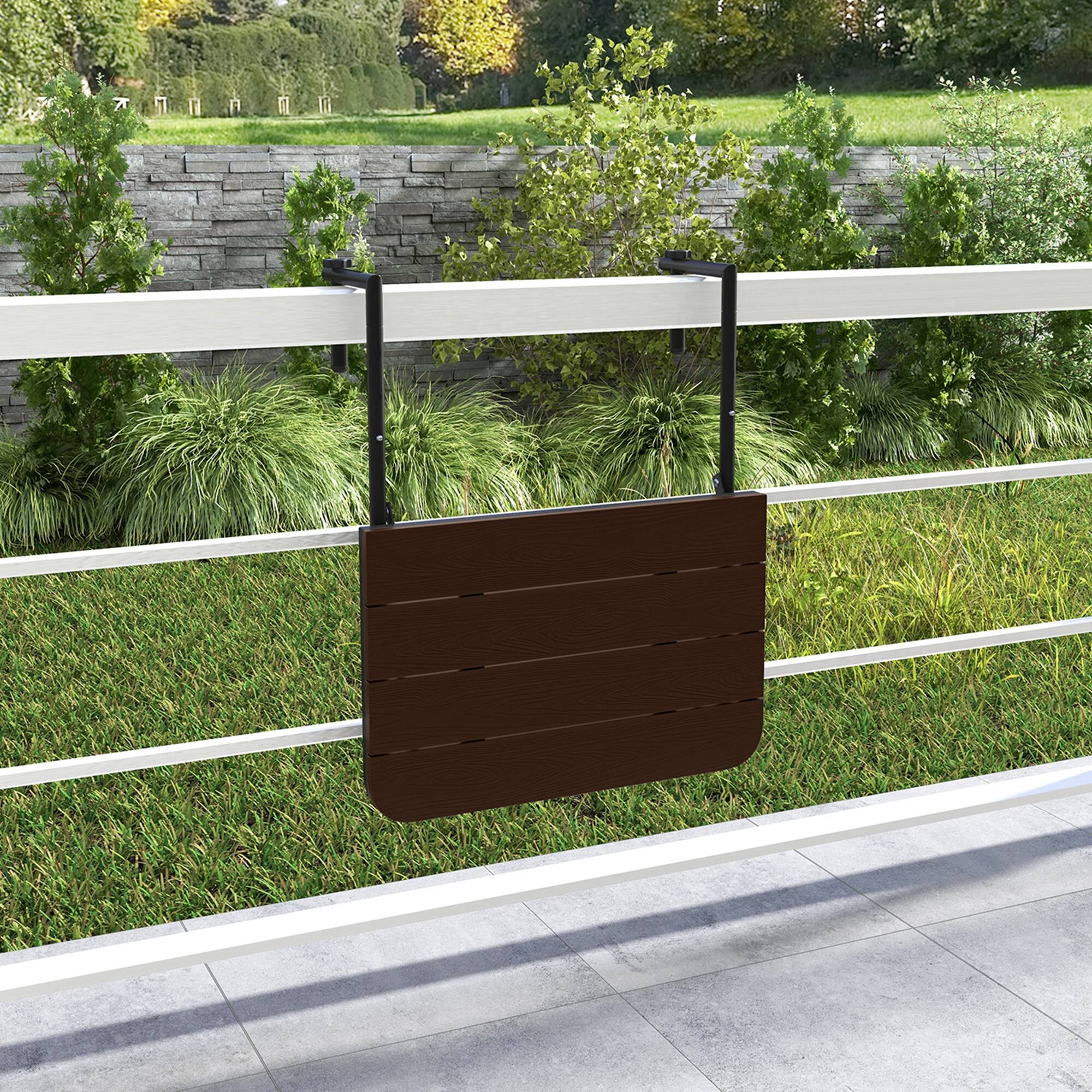 Alt View 4. Costway - Costway Folding Hanging Table Outdoor Railing Table with 3-Level Adjustable Height - Coffee.