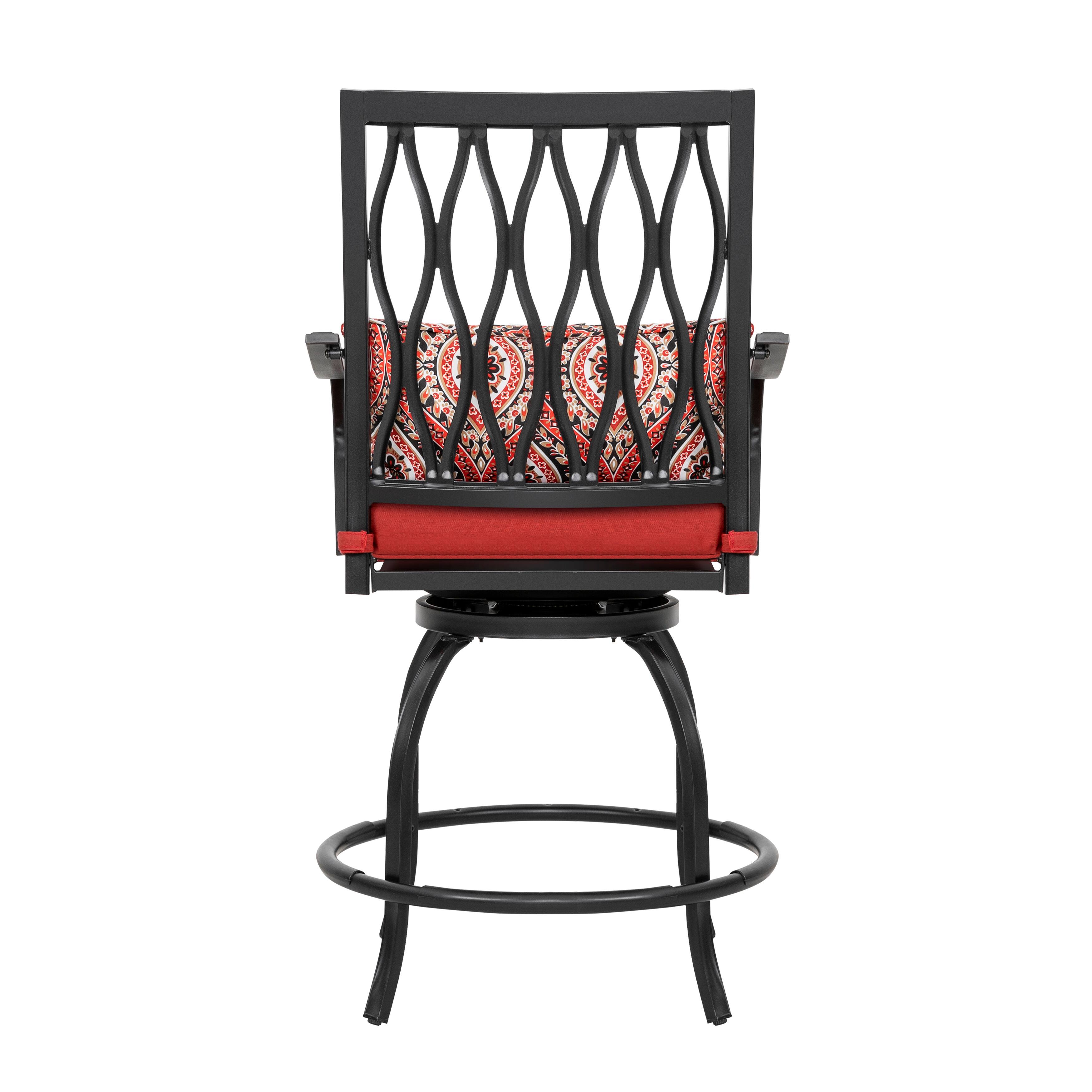 Alt View 7. Nuu Garden - Outdoor Patio Swivel Bar Stool Set of 2 Iron Bar Height Bistro Chairs, with Padded Cushions and Extra Pillows - Black and Red.