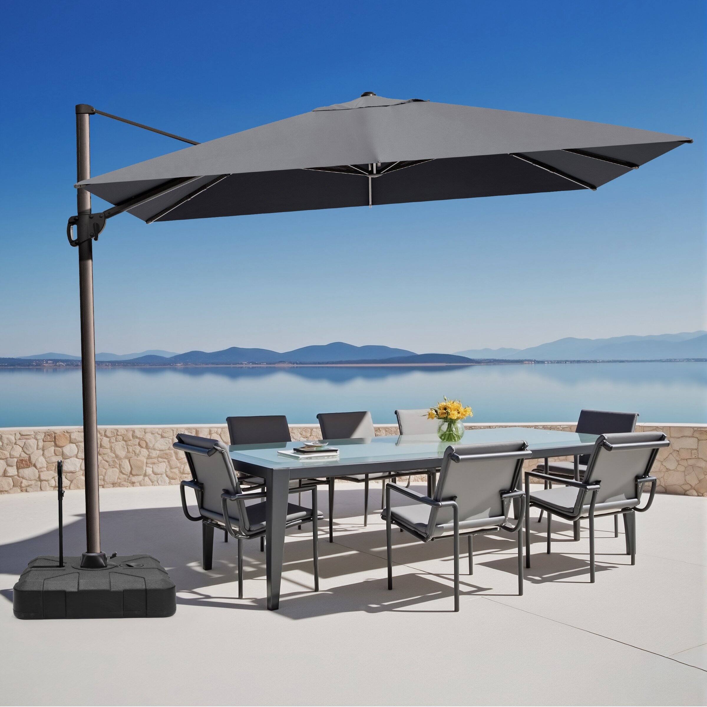 Crestlive Products - 12-ft Aluminum Slide-tilt Cantilever Patio Umbrella with base - Dark Gray