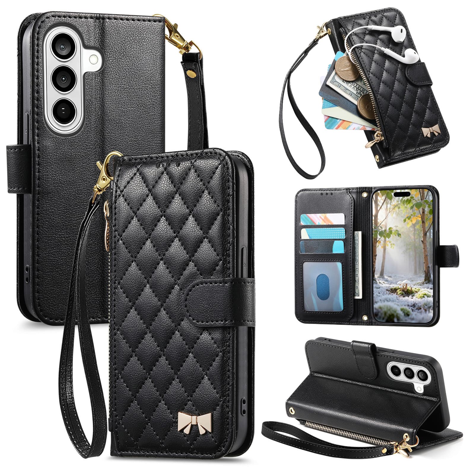 Photos - Case Zipper Dteck -  Wallet  for Samsung Galaxy S26,PU Leather Flip Cover with Wrist Strap,Magnetic Snap Shockproof  - Bla 