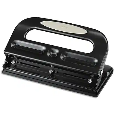 Front. Staples - Circle 3-Hole Punch, 30 Sheet Capacity, Black (24549/33989) - Black.
