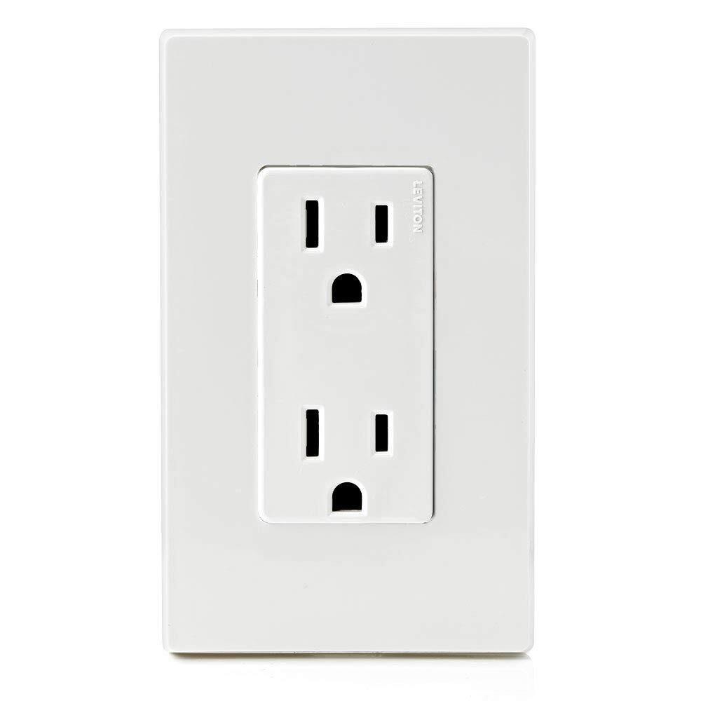 Left. Leviton - 15 Amp 125 Volt Decora Duplex Receptacle, Residential Grade, Grounding, 5325 - White.