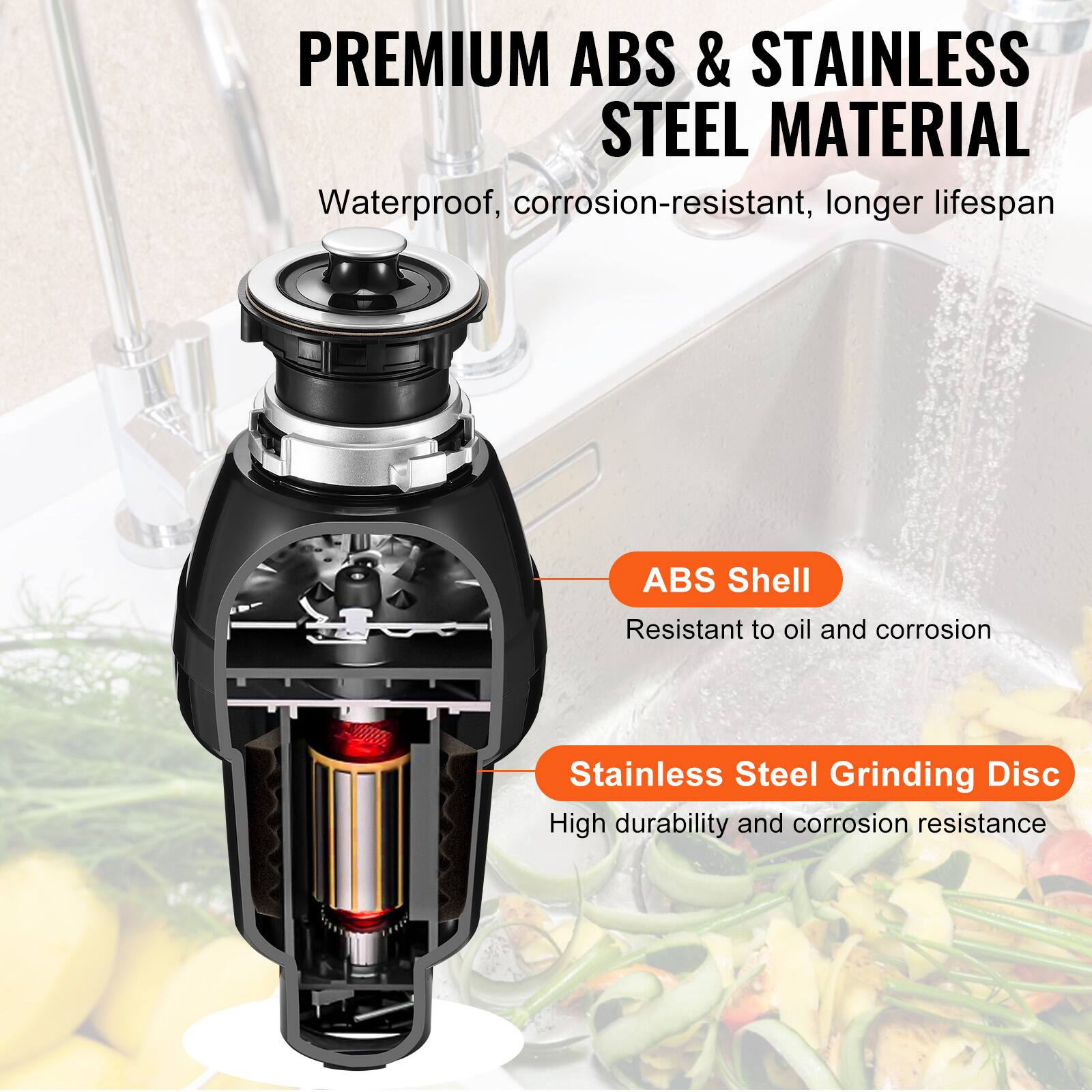 PREMIUM ABS & STAINLESS STEEL MATERIAL  
Waterproof, corrosion-resistant, longer lifespan  
ABS Shell  
Resistant to oil and corrosion  
Stainless Steel Grinding Disc  
High durability and corrosion resistance