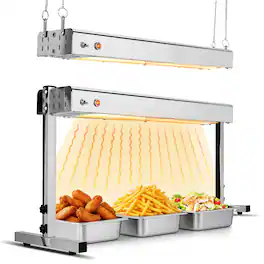 Winado - 24" Commercial Infrared Food Heat Lamp, Electric Strip Heater with 750W, 113-176°F, Hanging or Standing Use, Food Warmer - Silver