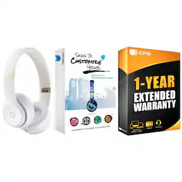 Beats - Solo 4 Bluetooth Wireless On-Ear Headphones with MightySkins Protective Skins and 1 Year Extended Warranty Bundle - White & Gold