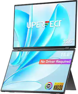 UPERFECT - Delta 23.8" 100Hz Dual Monitor, HDR 360° Folding Triple Screen w/Stand&VESA, No Driver for Laptop/Phone/Console - Black