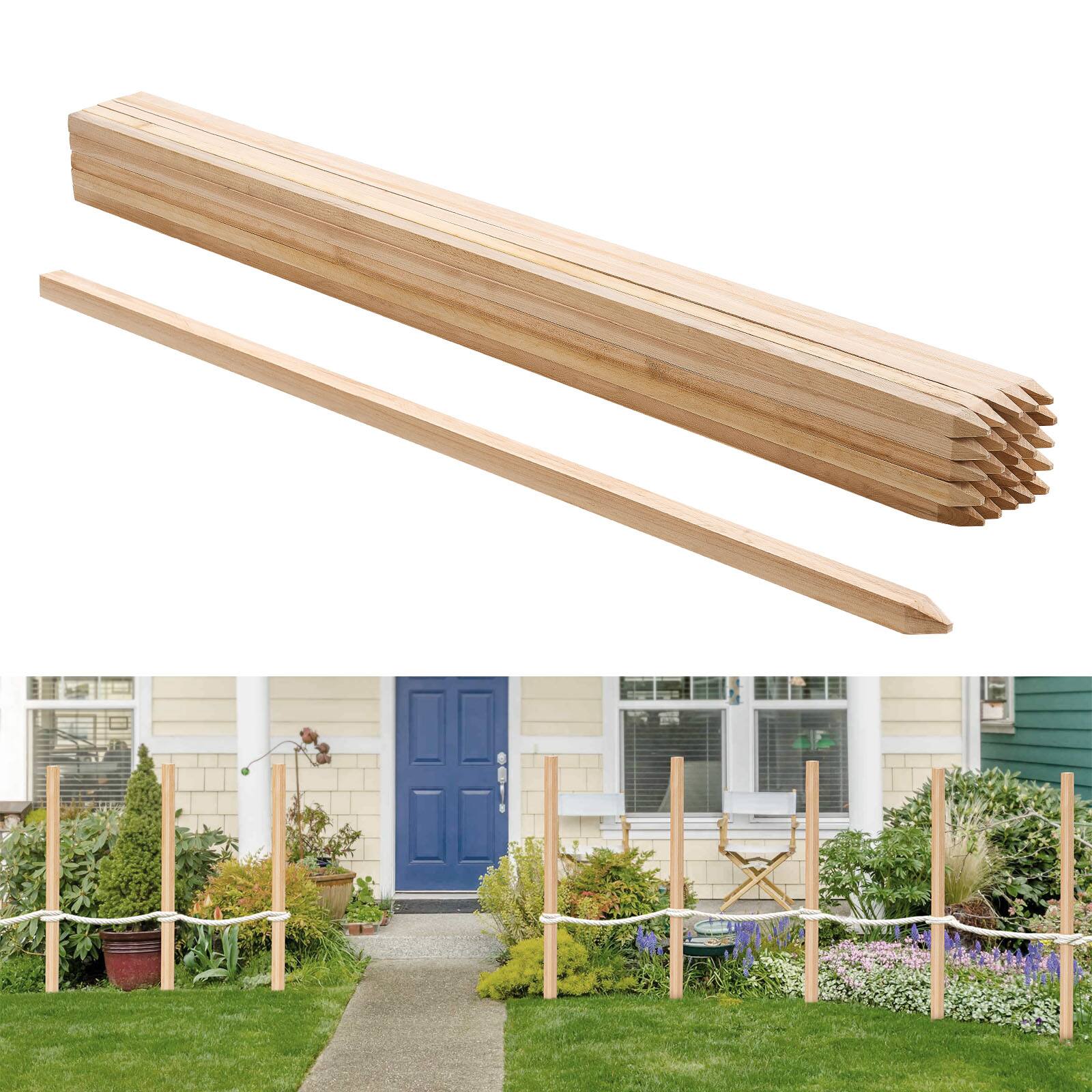 Front. VEVOR - Wooden Garden Stakes, 25 Pcs 48x0.75x0.75 in Survey Grading Stakes, Garden Ground Stake with Sharp Point - Natural wood color.