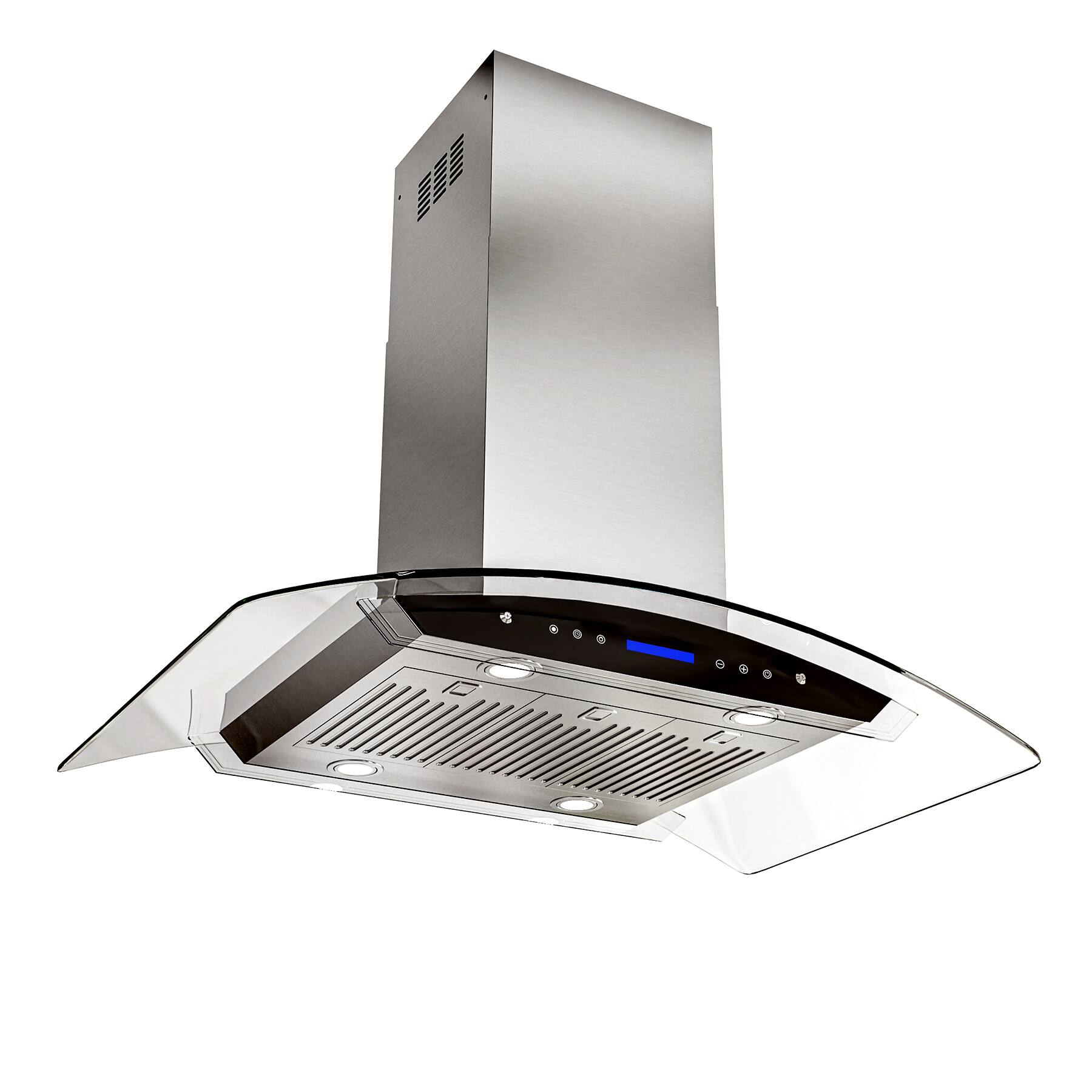 Angle. Onefly - 36 Inches - Ducted - Island Mount Range Hood - Stainless Steel.