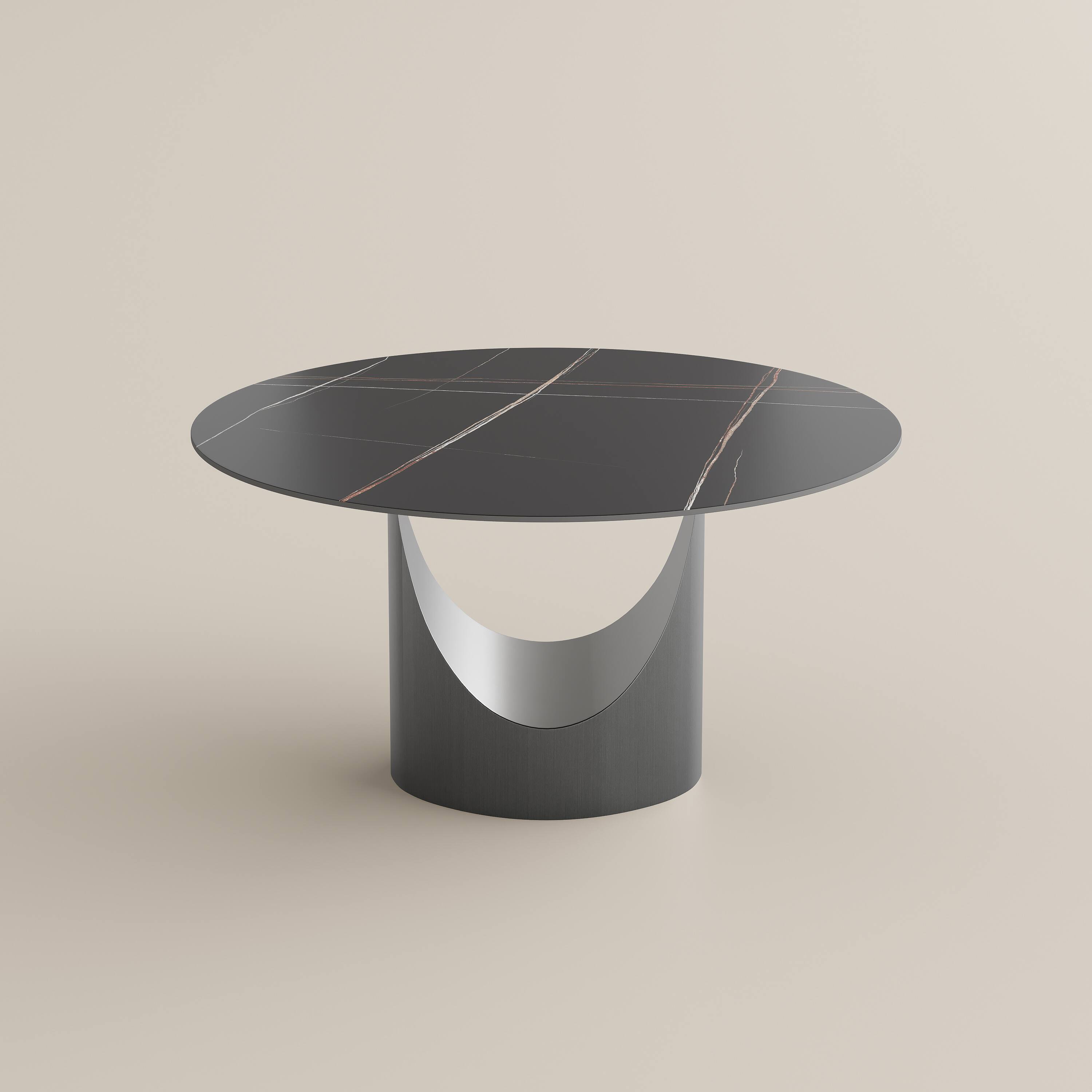 Alt View 7. POVISON - 51" Round Dining Table Black Matte Sintered Stone with U-shaped Gray Steel Base - Black Matte Sintered Stone with Gray Steel Base.