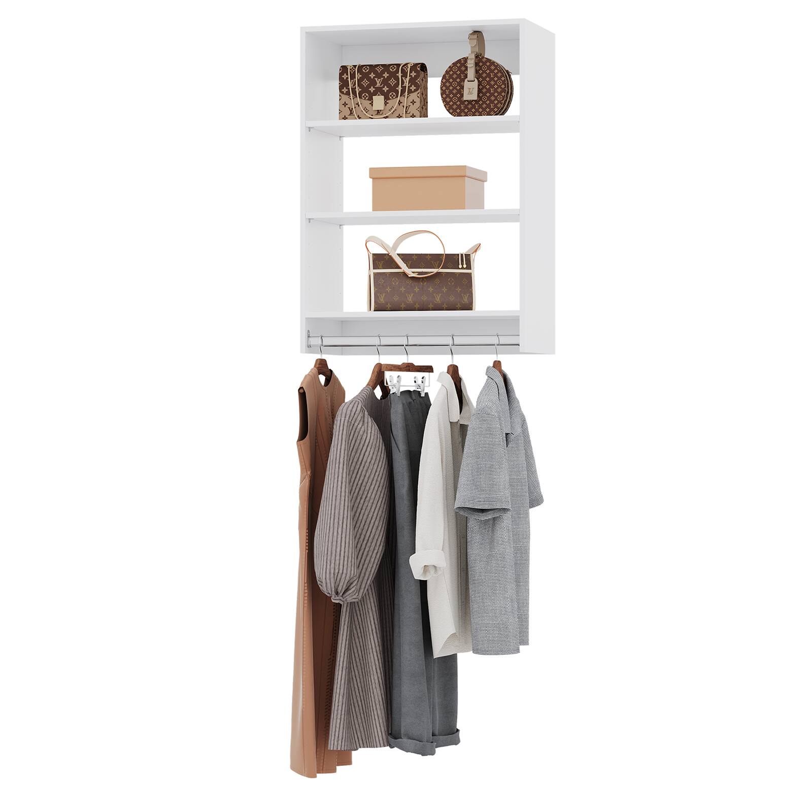Front. LOVMOR - LOVMOR 19.5 in White Medium Hanging Closet Unit-Customizable Wall Mounted Modular Closet System for Bedroom Closet - White.