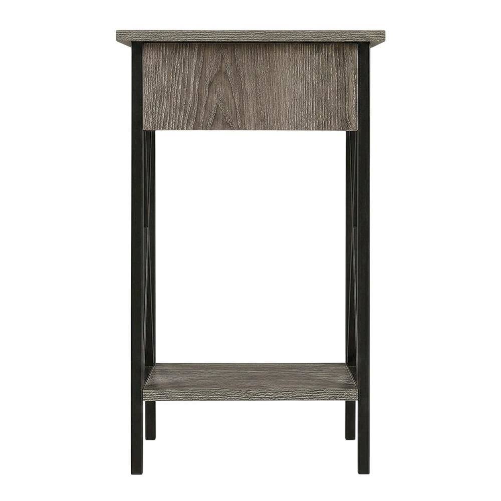 Angle. FurniFact - Glass Finish Flip Top Table with Compact Design for Living Room Use - Weathered Gray.