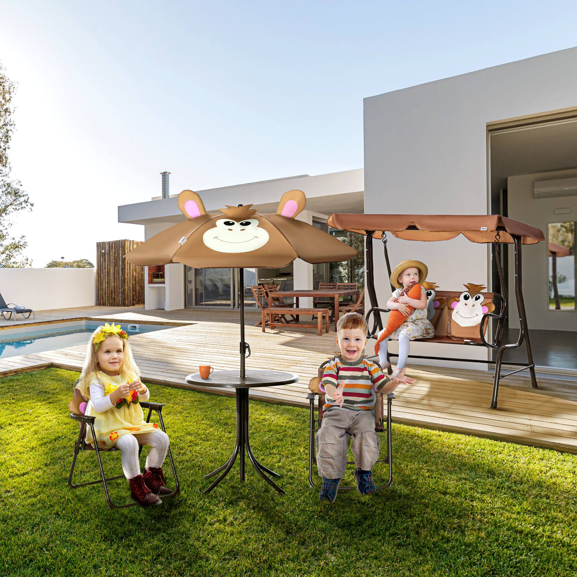 Alt View 7. Outsunny - Patio Swing, 2-Seater Outdoor Swing Chair with Adjustable Canopy and Safety Belt - Coffee.