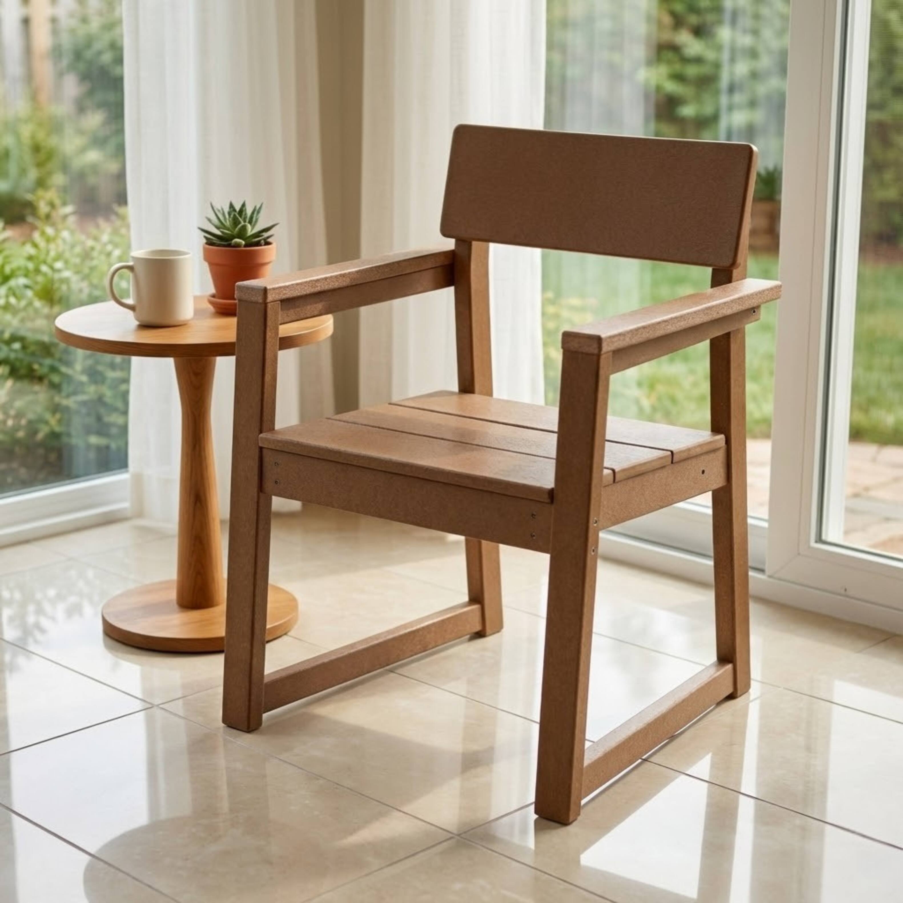 Anysun - HDPE Outdoor Patio Armchair with Integrated Backrest and Supportive Armrests - Brown