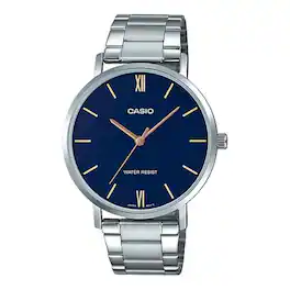 Casio - Men’s Bracelet Analog Watch with Blue Dial - MTP-VT01D-2BUDF - Silver