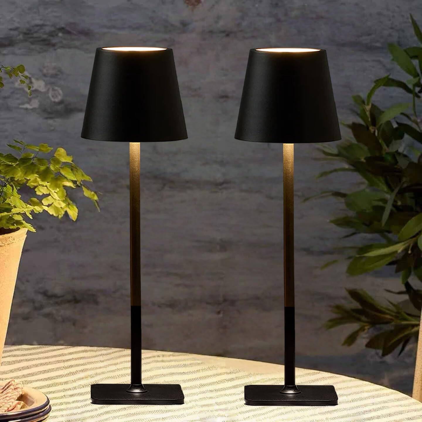 Front. Dazzling Pops - Led Cordless Table Lamps Wireless Rechargeable Lamps Bulk Waterproof Outdoor Table Lamp Patio Restaurant - Black Set of 2.