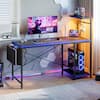 Front. RSPGAME - 51.3'' Gaming Desk with LED & Storage Drawer Ergonomic Computer Desk Headphone Hook, PC Gaming Desk for Home Office - Black&Blue.