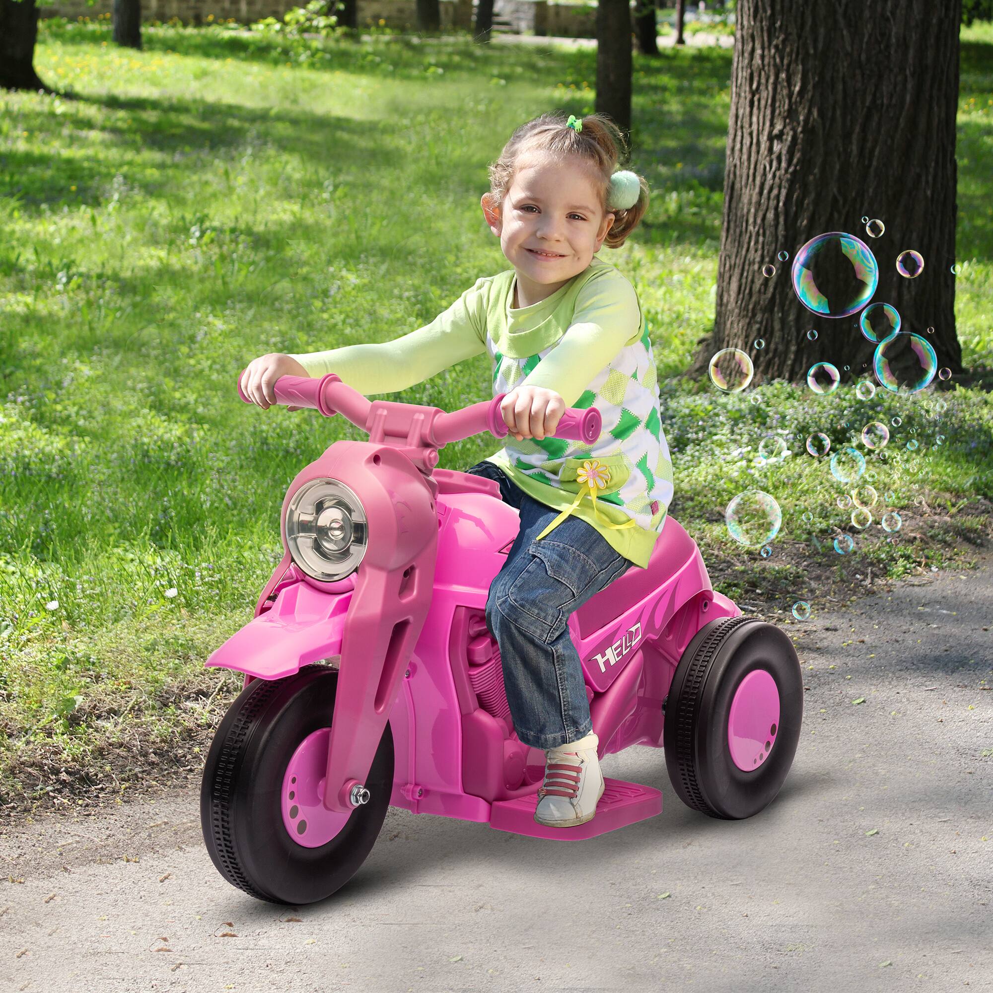 Angle. Qaba - Ride on Bubble Car, 6V Kids Motorcycle, 3 Wheeled 2 MPH Electric Motorbike for Toddler with LED Headlight, Music.