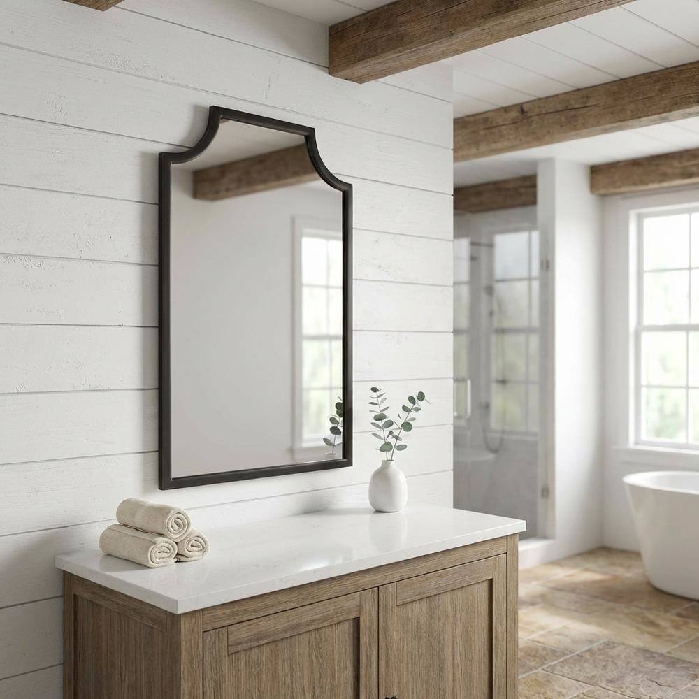 Angle. FurniFact - Oil Rubbed Bronze Bathroom Mirror with Anti-Tip Hardware and ISTA Certification - Oil Rubbed Bronze.
