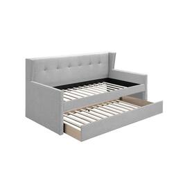 Manhattan Lane - Diem Classic Wood Day Bed with Trundle, Button Tufted Back, Burlap - Gray