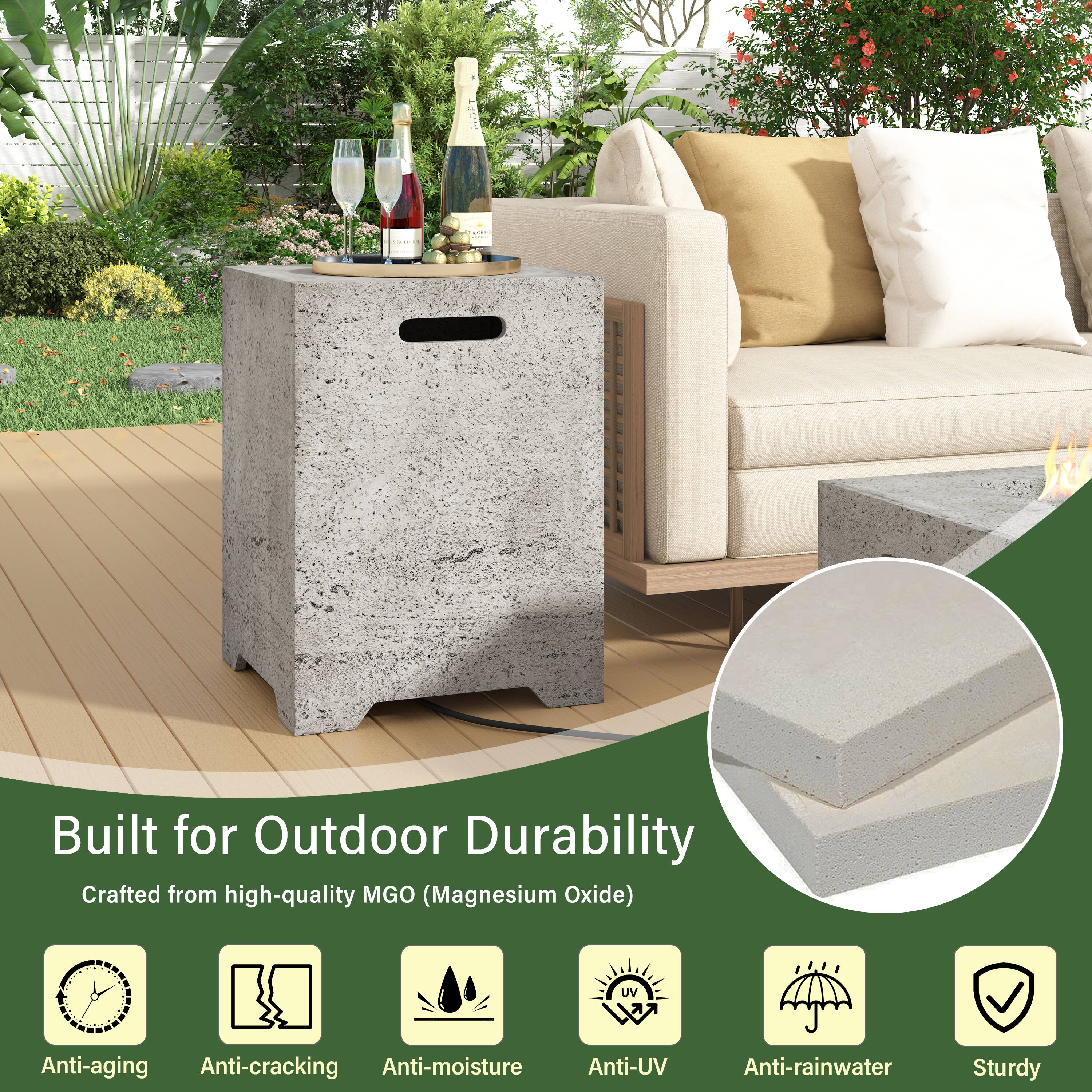 Built for Outdoor Durability  
Crafted from high-quality MGO (Magnesium Oxide)  
Anti-aging  
Anti-cracking  
Anti-moisture  
Anti-UV  
Anti-rainwater  
Sturdy