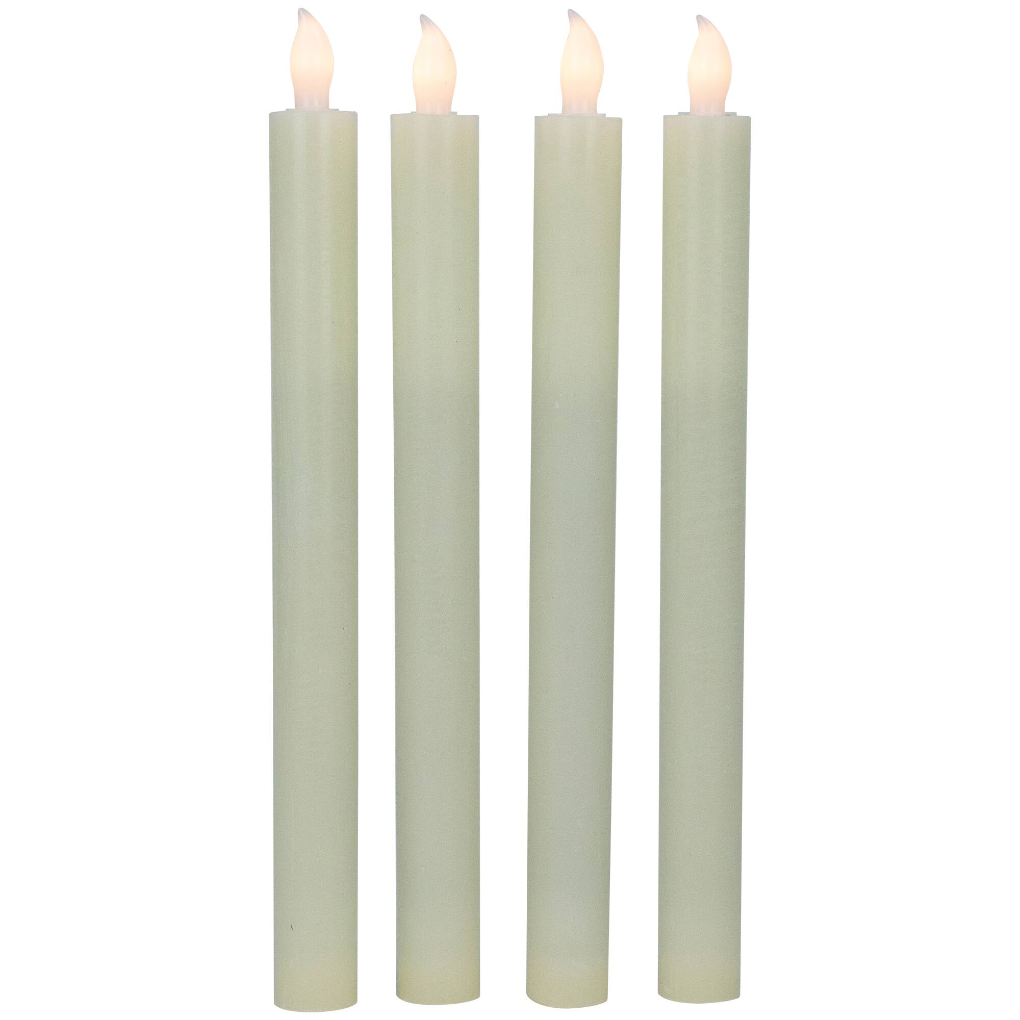 Front. Northlight - Set of 4 Solid Cream Flameless LED Constant Wax Taper Candles 9.5" - Ivory.