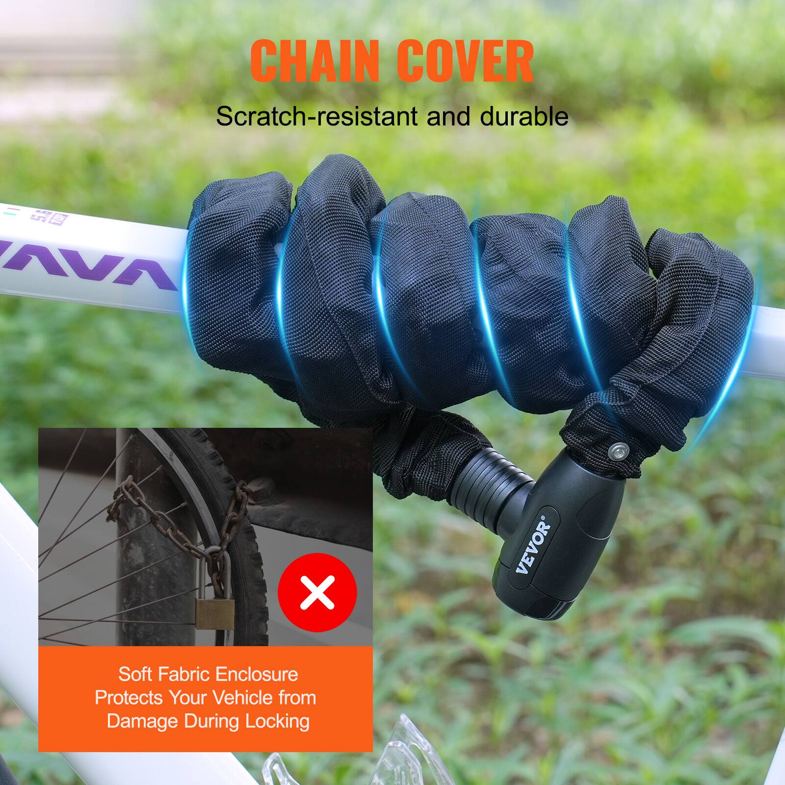 CHAIN COVER  
Scratch-resistant and durable  

Soft Fabric Enclosure  
Protects Your Vehicle from Damage During Locking
