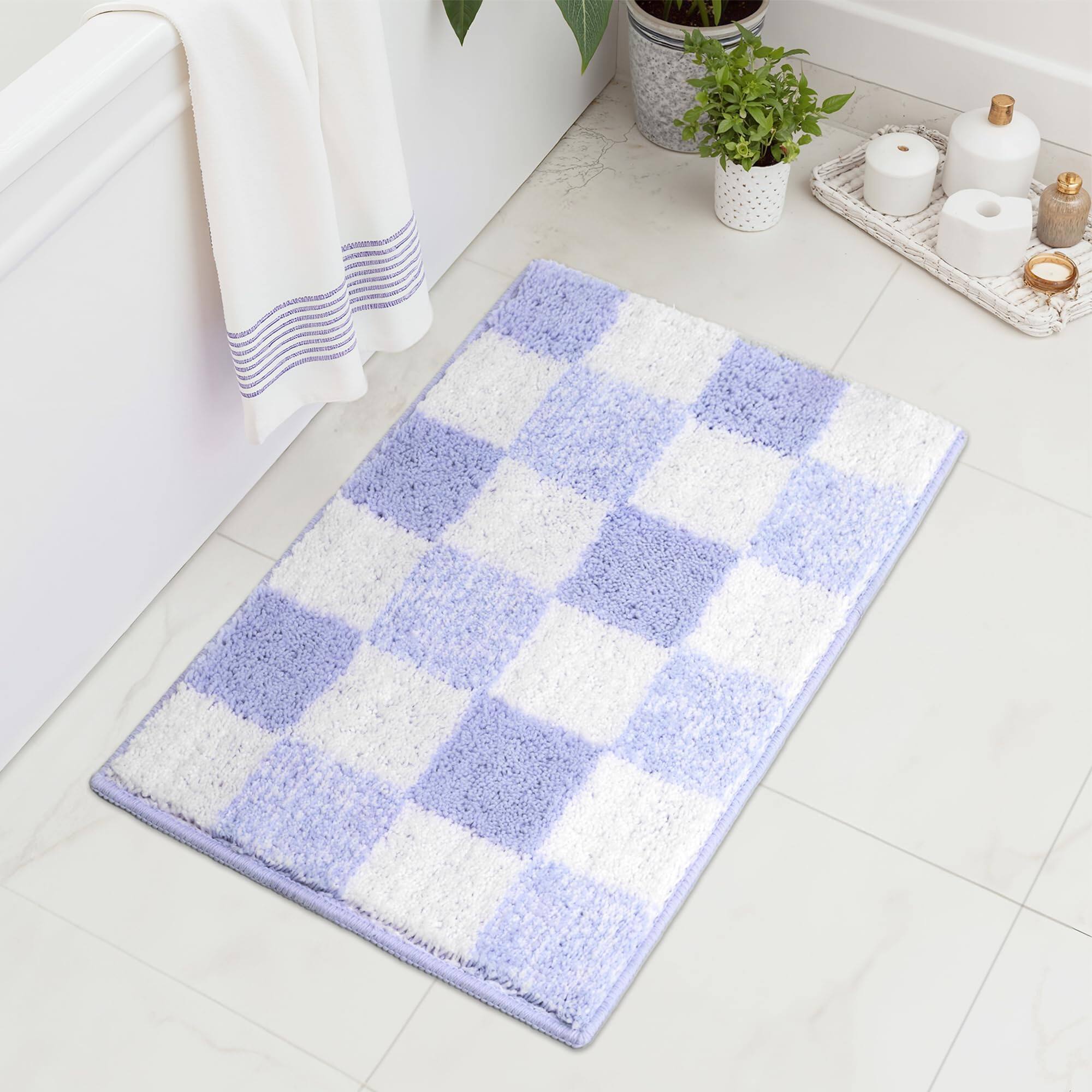 Front. Paradigms Interiors - Checkered Bathroom Rugs 24 X 16 Non-slip Bath Mats For Plush Shag Absorbent Microfiber Ultra Soft Mat Cute Washable Rug - Purple-1'4" x 2' (Rectangular).