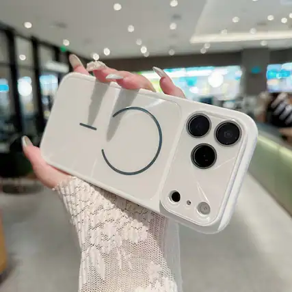Front. Dteck - Magnetic Shockproof Phone Case for Apple iPhone 17 Pro, CD Texture Slim Hybrid Protective Cover Built-in Lens Film - White.