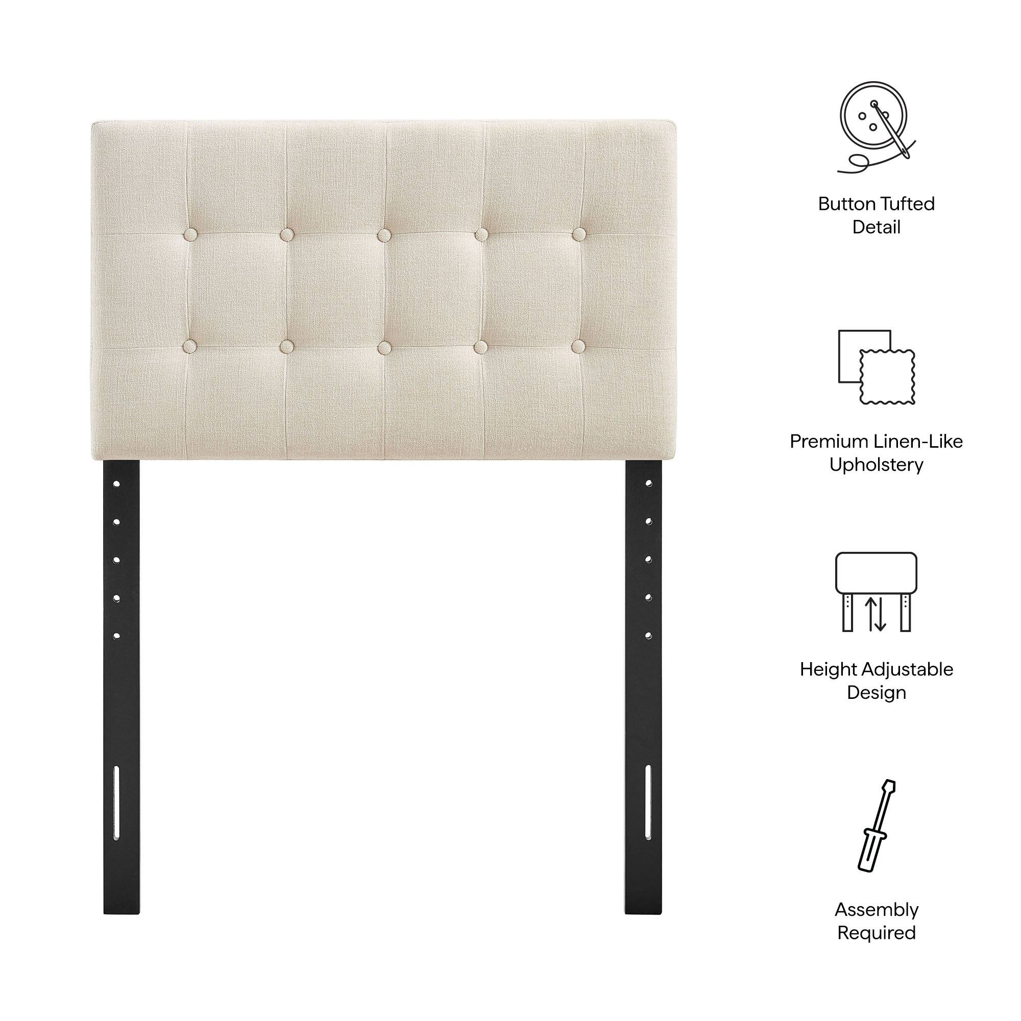 - Button Tufted Detail
- Premium Linen-Like Upholstery
- Height Adjustable Design
- Assembly Required