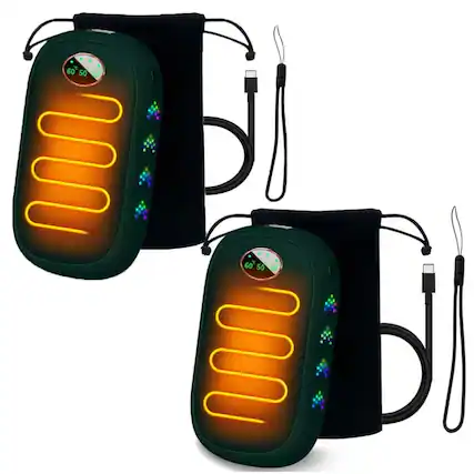 Front. Stock Preferred - 2PCS 2-in-1 Rechargeable Pocket Hand Warmers 10000mAh Power Bank.