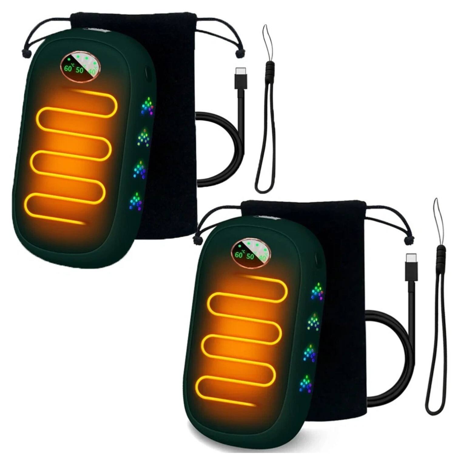 Front. Stock Preferred - 2PCS 2-in-1 Rechargeable Pocket Hand Warmers 10000mAh Power Bank.