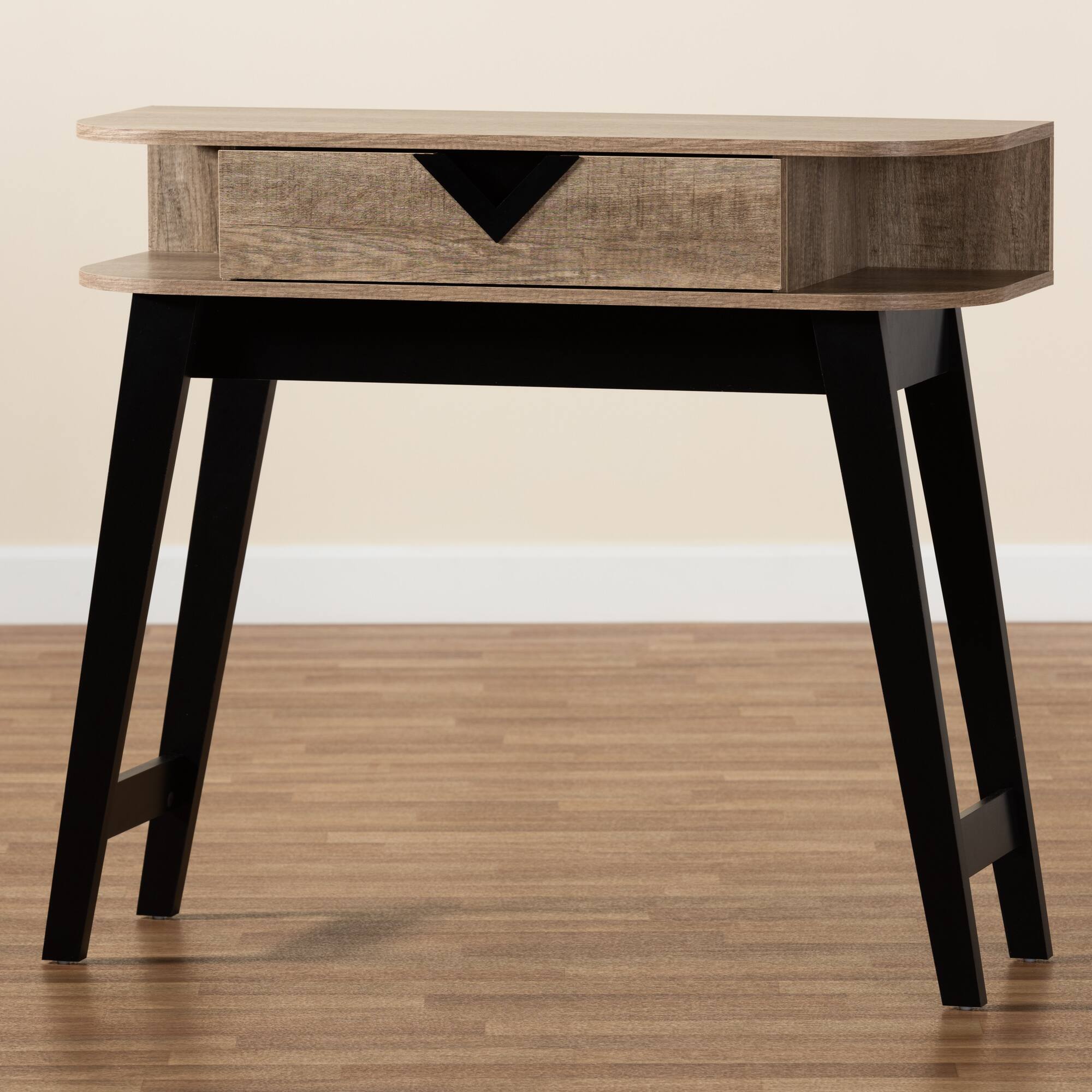 Alt View 5. Baxton Studio - Wales Modern and Contemporary Finished Wood 1-Drawer Console Table - Light Brown/Dark Brown.