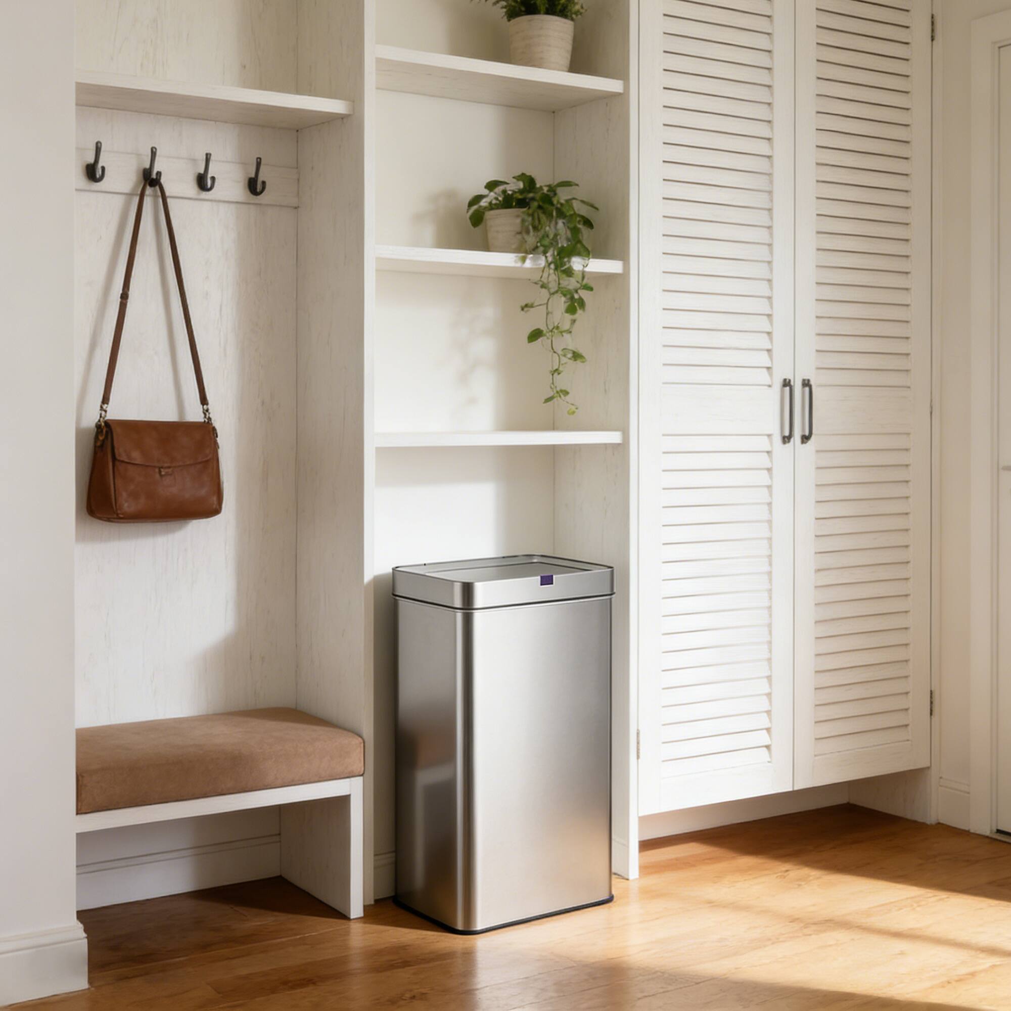 Alt View 4. Innovaze - 18 Gallon Stainless Steel Rectangular Motion Sensor Trash Can for Kitchen - Silver.