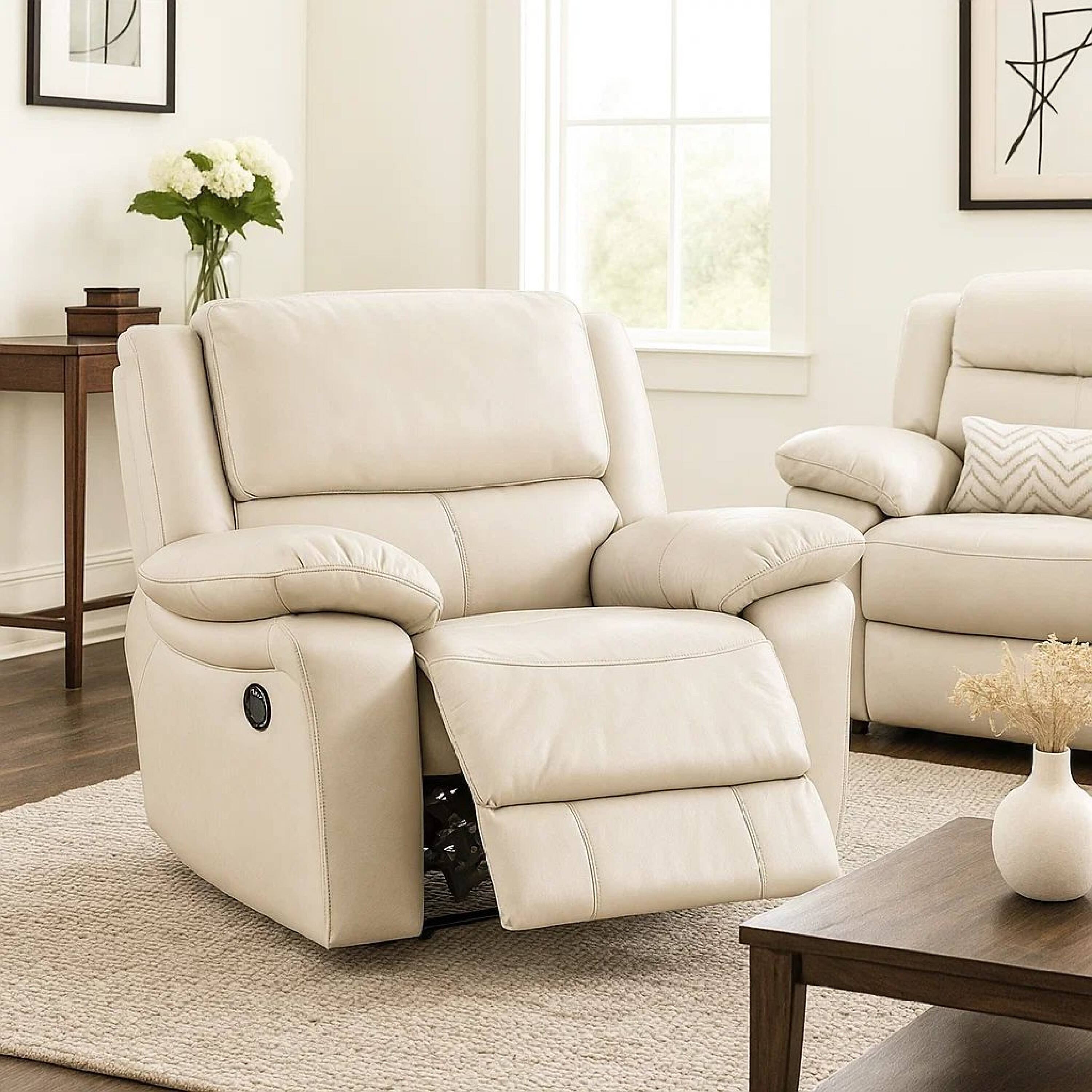Alt View 6. Manhattan Lane - Larus Manual Recliner Chair, Pillow Top Arms, Off White Leather Match - Off White, Black.