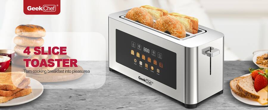 Geek Toaster Forest'nSky 4 Slice Wide Entrance Toaster Stainless Steel, LED Touch ...
