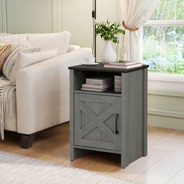 Boyel Living - Farmhouse Side Storage Cabinet with Open Shelf Two Tone Brown Nightstand or Accent Table - Gray