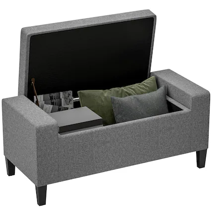 Front. Homcom - Ottoman with Storage, Storage Ottoman Bench with Lift Top and Rubberwood Legs - Gray.